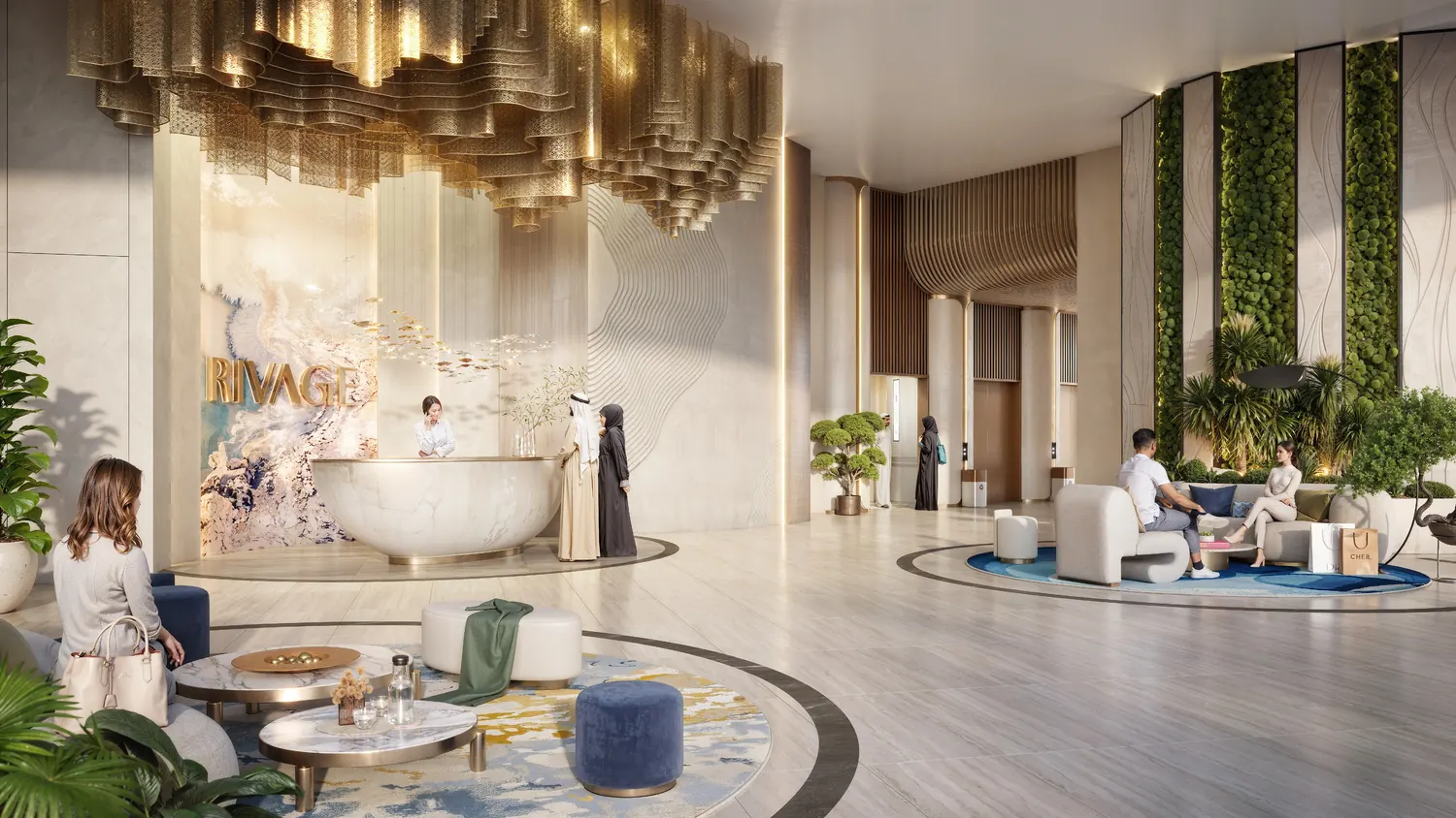 Double-height lobby with living wall, developer render