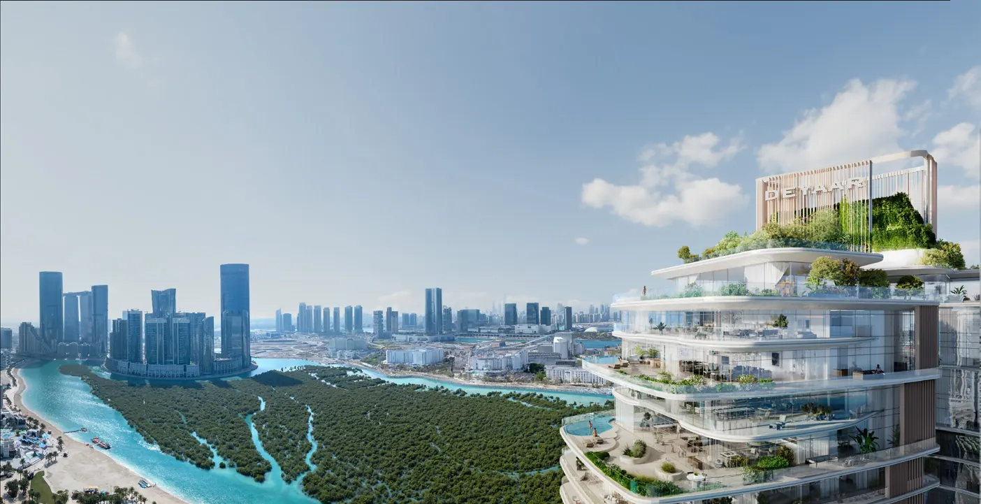 Rivage's planted terraces above the mangroves of Al Reem Island, developer render