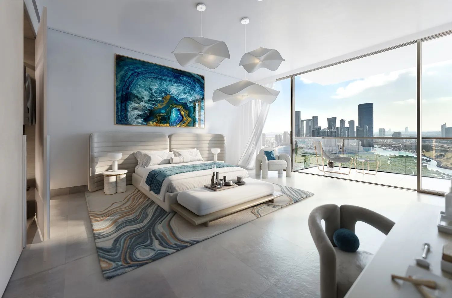 Master bedroom with a view over Al Reem, developer render