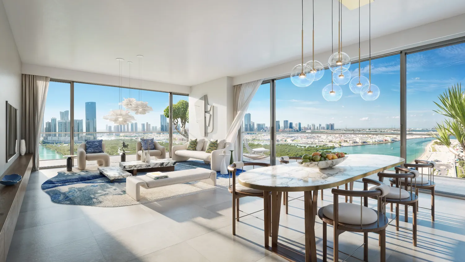 Living and dining room facing the sea, developer render